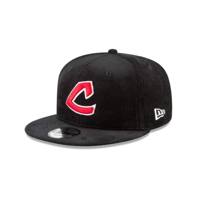 Black Cleveland Indians Hat - New Era MLB Corduroy 9FIFTY Snapback Caps USA0549613